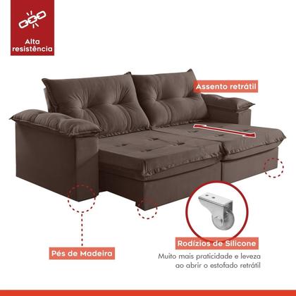 Imagem de Sofá Retrátil e Reclinável Modulado 2 Lugares 290cm Pés em Madeira Maciça Canadá