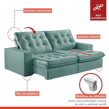 Imagem de Sofá Retrátil e Reclinável Modulado 230cm Pés em Madeira Maciça Capri