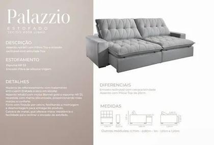 Imagem de Sofá Retrátil Encosto Reclinável Palazzio com Almofadas Fixas 2,50m Bianchi Móveis