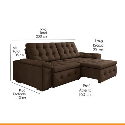 Imagem de Sofá Retrátil Impermeável 4 Lugares Reclinável New Queen 230 Cm Suede Marrom - SóSofá