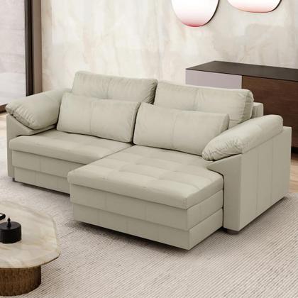 Imagem de Sofá Retrátil Para Sala de Estar 3 Lugares 215cm Riza S03 Couro Bege Pérola - Lyam Decor