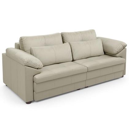 Imagem de Sofá Retrátil Para Sala de Estar 3 Lugares 215cm Riza S03 Couro Bege Pérola - Lyam Decor