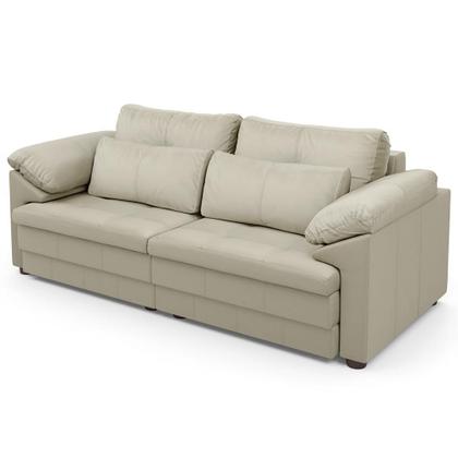 Imagem de Sofá Retrátil Para Sala de Estar 3 Lugares 215cm Riza S03 Couro Bege Pérola - Lyam Decor