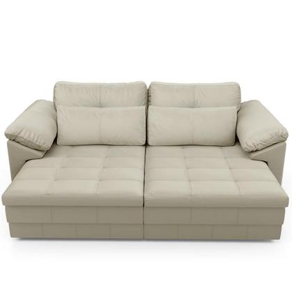 Imagem de Sofá Retrátil Para Sala de Estar 3 Lugares 215cm Riza S03 Couro Bege Pérola - Lyam Decor