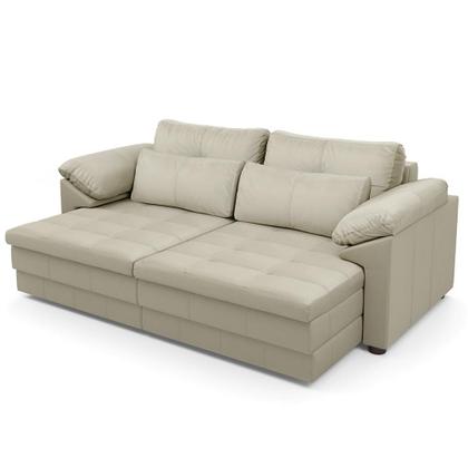 Imagem de Sofá Retrátil Para Sala de Estar 3 Lugares 215cm Riza S03 Couro Bege Pérola - Lyam Decor