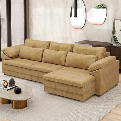 Imagem de Sofá Retrátil Para Sala de Estar 4 Lugares 297cm Riza S03 Couro Soft Bege - Lyam Decor