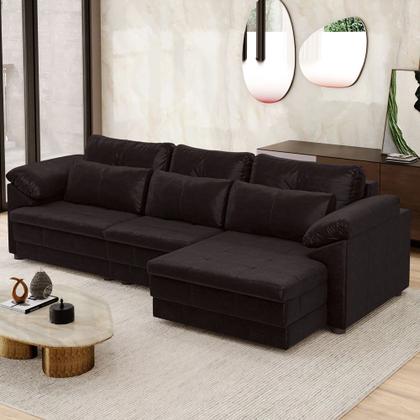 Imagem de Sofá Retrátil Para Sala de Estar 4 Lugares 297cm Riza S03 Couro Vinho - Lyam Decor