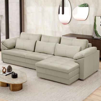 Imagem de Sofá Retrátil Para Sala de Estar 4 Lugares 332cm Riza S03 Couro Bege Pérola - Lyam Decor