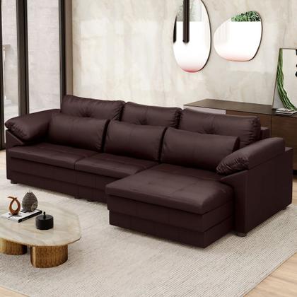 Imagem de Sofá Retrátil Para Sala de Estar 4 Lugares 332cm Riza S03 Couro Caramelo - Lyam Decor