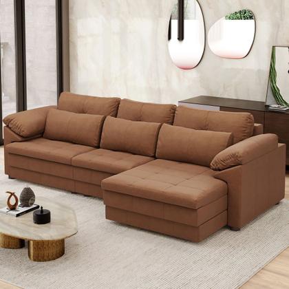 Imagem de Sofá Retrátil Para Sala de Estar 4 Lugares 332cm Riza S03 Couro Soft Mel - Lyam Decor