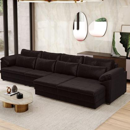 Imagem de Sofá Retrátil Para Sala de Estar 4 Lugares 339cm Riza S03 Couro Vinho - Lyam Decor