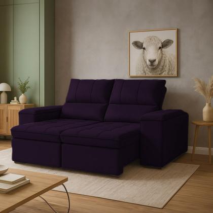 Imagem de Sofá Retrátil Reclinável 2 Lugares 1,90m Boni Veludo Roxo - Loja Sheep