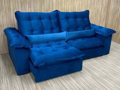 Sofá Retrátil Reclinável 2,00 m Azul Flore - ALPOIM Imagem de Sofá Retrátil Reclinável 2,00 m Azul Flore
