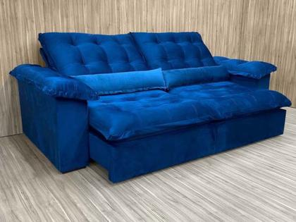 Sofá Retrátil Reclinável 2,00 m Azul Flore - ALPOIM Imagem de Sofá Retrátil Reclinável 2,00 m Azul Flore