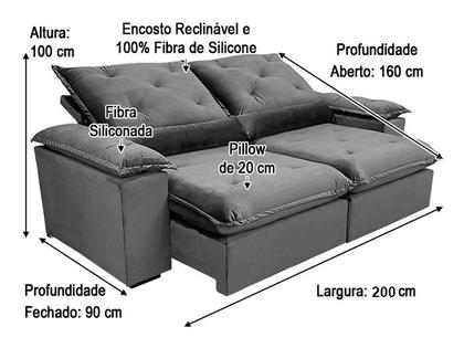 Sofá Retrátil Reclinável 2,00 m Cinza Prata 710 Zuqui Plus