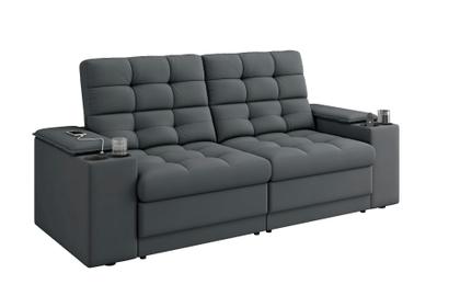 Imagem de Sofá Retrátil Reclinável 205cm 3 Lugares com USB e Porta Copo Kansas Cinza