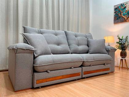 Imagem de Sofá Retrátil Reclinável 2,10 m Linho Cinza A230 Gael