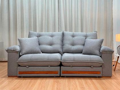 Imagem de Sofá Retrátil Reclinável 2,10 m Linho Cinza A230 Gael