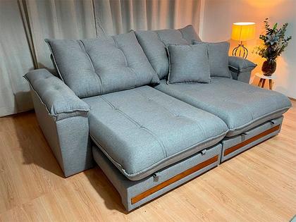 Imagem de Sofá Retrátil Reclinável 2,10 m Linho Cinza A230 Gael