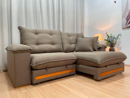 Imagem de Sofá Retrátil Reclinável 2,10 m Linho Marrom A229 Gael