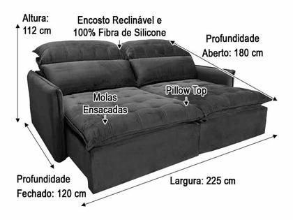 Sofá Retrátil Reclinável 2,25 m Azul 325 Leticia - Alpoim Imagem de Sofá Retrátil Reclinável 2,25 m Azul 325 Leticia