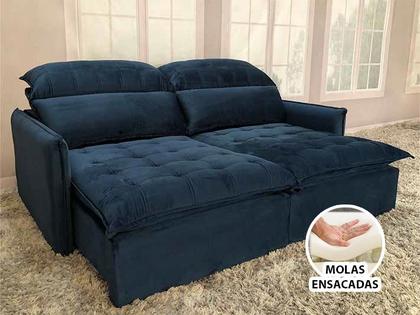 Sofá Retrátil Reclinável 2,25 m Azul 325 Leticia - Alpoim Imagem de Sofá Retrátil Reclinável 2,25 m Azul 325 Leticia