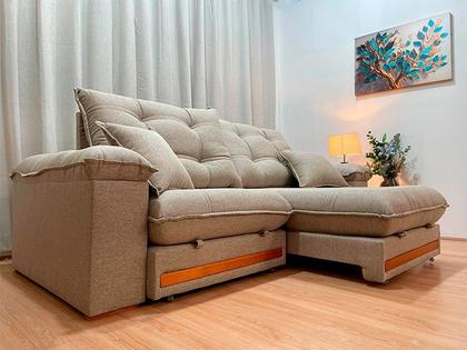 Imagem de Sofá Retrátil Reclinável 2,30 m Linho Bege A226 Gael