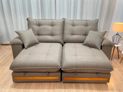 Imagem de Sofá Retrátil Reclinável 2,30 m Linho Marrom A229 Gael