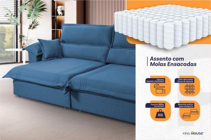 Sofá Retrátil Reclinável 2,30m Nivus Azul c/ Molas Ensacadas - King House Imagem de Sofá Retrátil Reclinável 2,30m Nivus Azul c/ Molas Ensacadas - King House