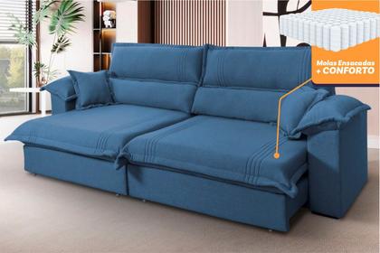 Sofá Retrátil Reclinável 2,30m Nivus Azul c/ Molas Ensacadas - King House Imagem de Sofá Retrátil Reclinável 2,30m Nivus Azul c/ Molas Ensacadas - King House