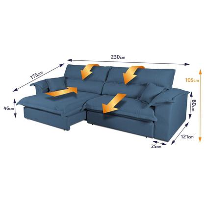 Imagem de Sofá Retrátil Reclinável 2,30m Nivus Azul c/ Molas Ensacadas - King House