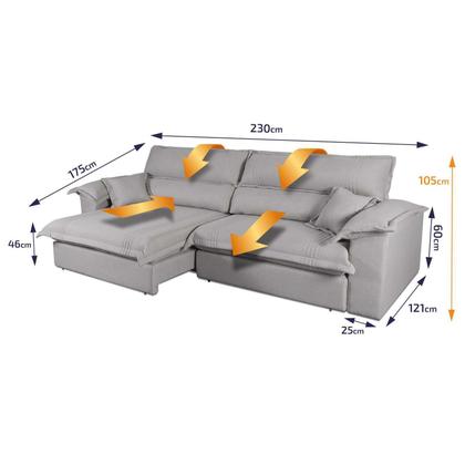 Imagem de Sofá Retrátil Reclinável 2,30m Nivus Cinza c/ Molas Ensacadas - King House
