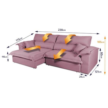 Imagem de Sofá Retrátil Reclinável 2,30m Nivus Rose c/ Molas Ensacadas - King House