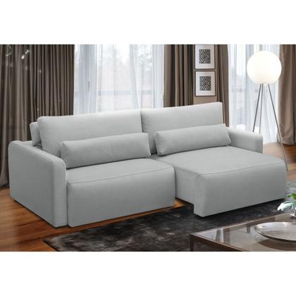 Imagem de Sofá Retrátil Reclinável 240cm Sinna F05 Linho Impermeabilizado Cinza Claro - Mpozenato