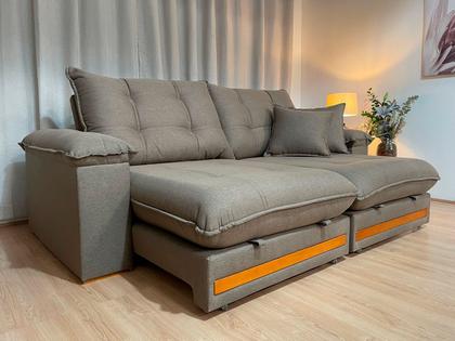 Imagem de Sofá Retrátil Reclinável 2,50 m Linho Marrom A229 Gael