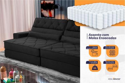 Imagem de Sofá Retrátil Reclinável 2,50m Albany Suede Velut Preto Molas Ensacadas - King House