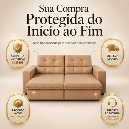 Imagem de Sofá Retrátil Reclinável 2m 3 Lugares Veludo Turim Conforto Premium