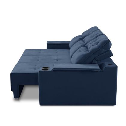 Sofá Retrátil Reclinável 3 lugares 2,10m com Porta Copos e USB Hannah Suede Azul Adonai Estofados Imagem de Sofá Retrátil Reclinável 3 lugares 2,10m com Porta Copos e USB Hannah Suede Azul Adonai Estofados