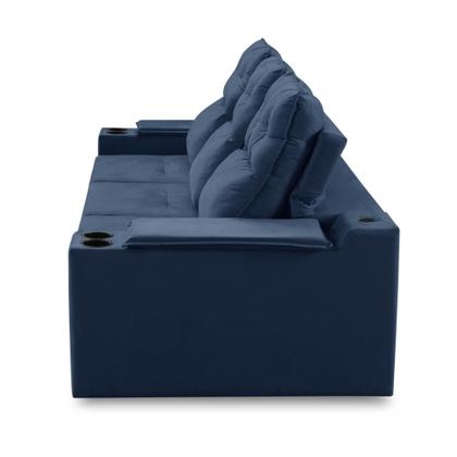 Sofá Retrátil Reclinável 3 lugares 2,10m com Porta Copos e USB Hannah Suede Azul Adonai Estofados Imagem de Sofá Retrátil Reclinável 3 lugares 2,10m com Porta Copos e USB Hannah Suede Azul Adonai Estofados