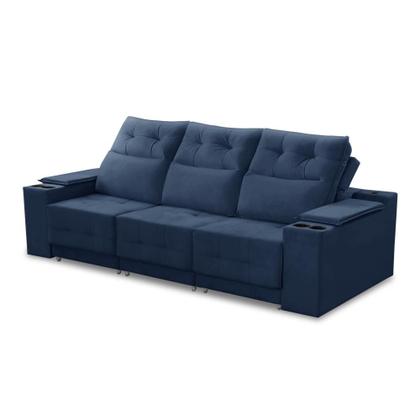 Sofá Retrátil Reclinável 3 lugares 2,10m com Porta Copos e USB Hannah Suede Azul Adonai Estofados Imagem de Sofá Retrátil Reclinável 3 lugares 2,10m com Porta Copos e USB Hannah Suede Azul Adonai Estofados