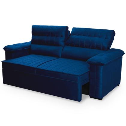 Sofá Retrátil Reclinável 3 lugares com molas 2,00m Quantum Suede Velut Azul - King House Imagem de Sofá Retrátil Reclinável 3 lugares com molas 2,00m Quantum Suede Velut Azul - King House