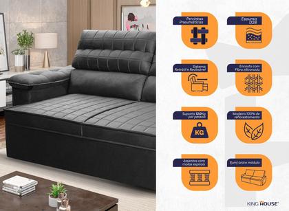 Imagem de Sofá Retrátil Reclinável 3 lugares com molas 2,00m Quantum Suede Velut Cinza - King House