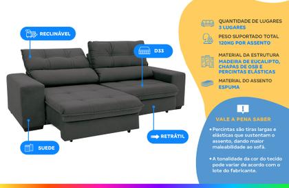Imagem de Sofá Retrátil Reclinável 3 Lugares Suede Brunello Linoforte