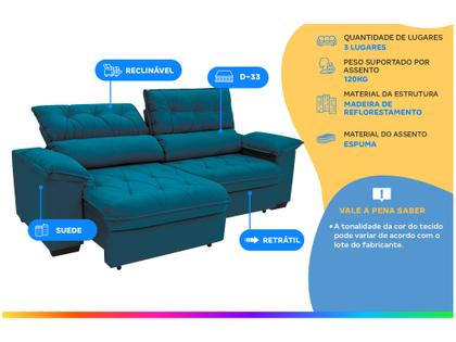 Imagem de Sofá Retrátil Reclinável 3 Lugares Suede Hannover Linoforte