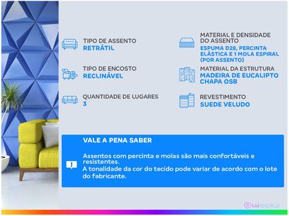 Imagem de Sofá Retrátil Reclinável 3 Lugares Suede