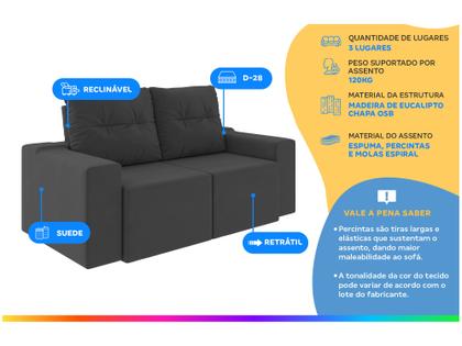 Imagem de Sofá Retrátil Reclinável 3 Lugares Suede
