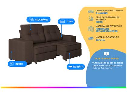 Imagem de Sofá Retrátil Reclinável 3 Lugares Suede Moviment Artesano Linoforte