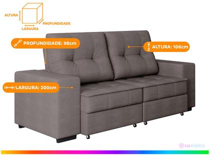 Imagem de Sofá Retrátil Reclinável 3 Lugares Suede Moviment Artesano Linoforte