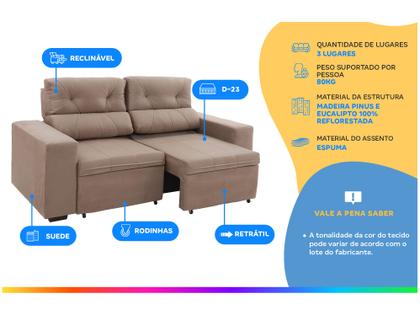 Sofá Retrátil Reclinável 3 Lugares Suede - Phormatta Evolution SMP Imagem de Sofá Retrátil Reclinável 3 Lugares Suede