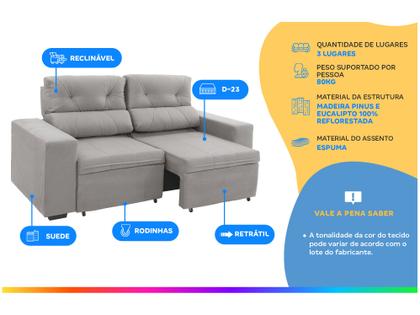 Imagem de Sofá Retrátil Reclinável 3 Lugares Suede